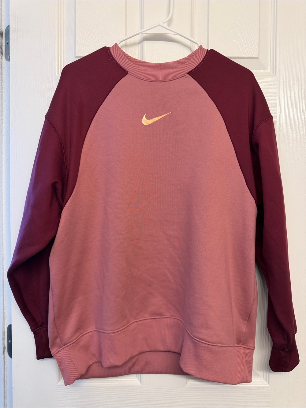 Nike Pink and Burgundy Colorblock Crewneck Sweatshirt